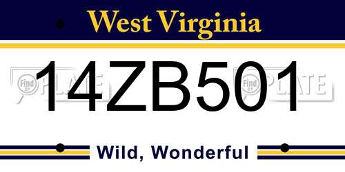 14ZB501 West Virginia License Plate