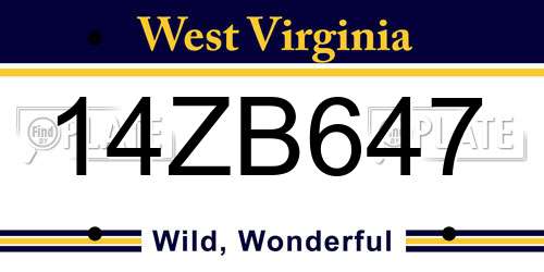 14ZB647 West Virginia License Plate