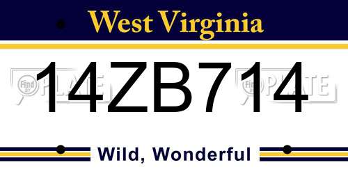 14ZB714 West Virginia License Plate