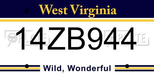 14ZB944 West Virginia License Plate