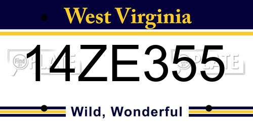 14ZE355 West Virginia License Plate