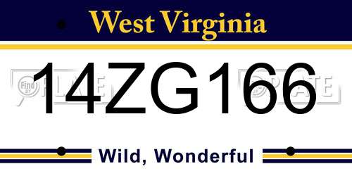 14ZG166 West Virginia License Plate