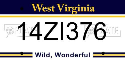 14ZI376 West Virginia License Plate