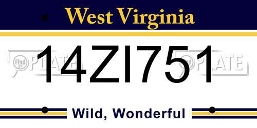 14ZI751 West Virginia License Plate
