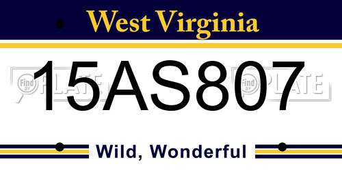 15AS807 West Virginia License Plate