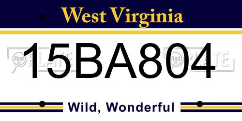 15BA804 West Virginia License Plate