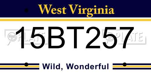 15BT257 West Virginia License Plate