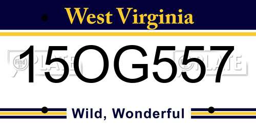 15OG557 West Virginia License Plate