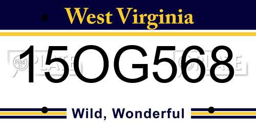 15OG568 West Virginia License Plate