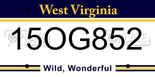 15OG852 West Virginia License Plate
