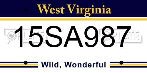 15SA987 West Virginia License Plate