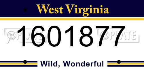 1601877 West Virginia License Plate