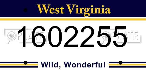 1602255 West Virginia License Plate