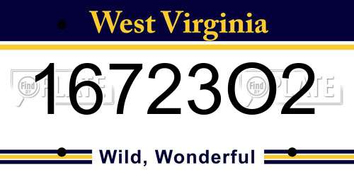 16723O2 West Virginia License Plate