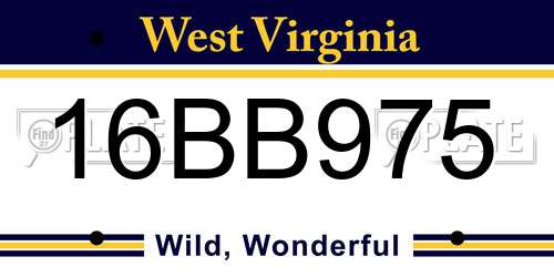 16BB975 West Virginia License Plate