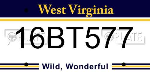 16BT577 West Virginia License Plate