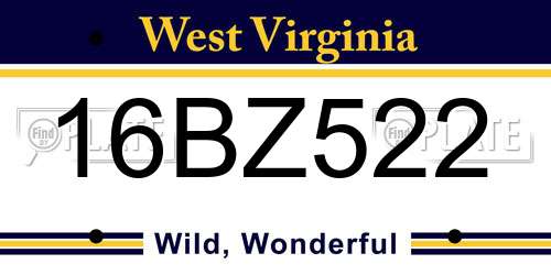 16BZ522 West Virginia License Plate