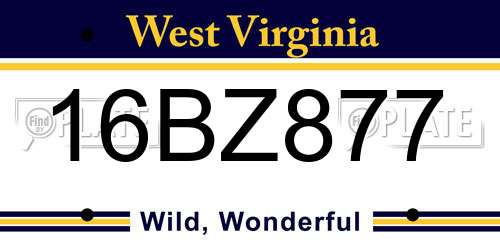 16BZ877 West Virginia License Plate