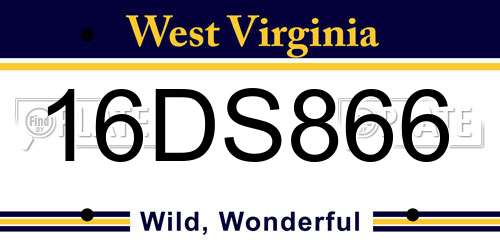 16DS866 West Virginia License Plate