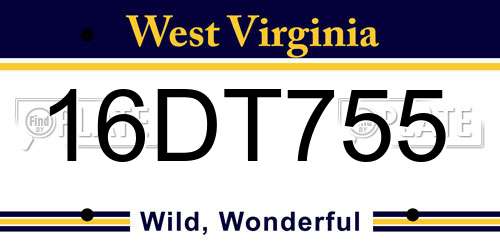 16DT755 West Virginia License Plate