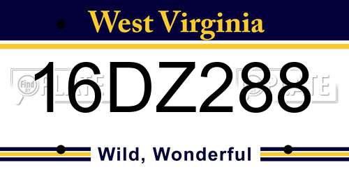 16DZ288 West Virginia License Plate