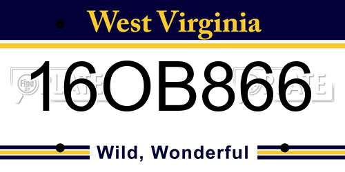16OB866 West Virginia License Plate