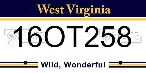 16OT258 West Virginia License Plate