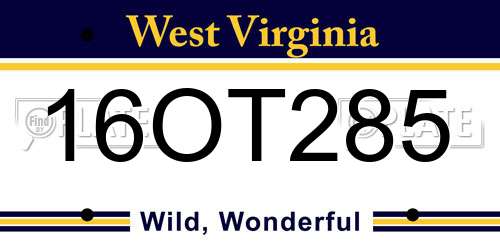 16OT285 West Virginia License Plate