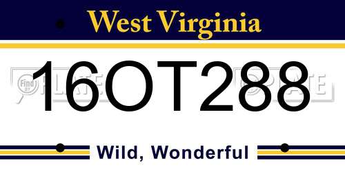 16OT288 West Virginia License Plate