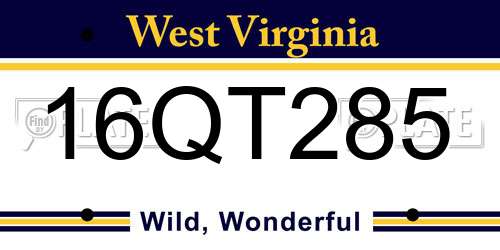 16QT285 West Virginia License Plate