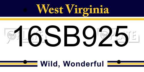 16SB925 West Virginia License Plate
