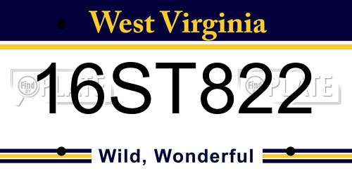 16ST822 West Virginia License Plate