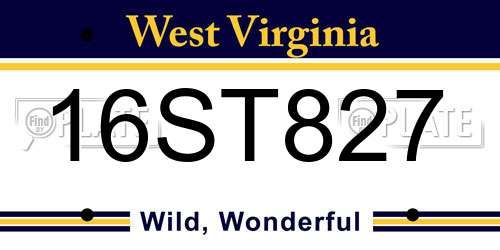 16ST827 West Virginia License Plate