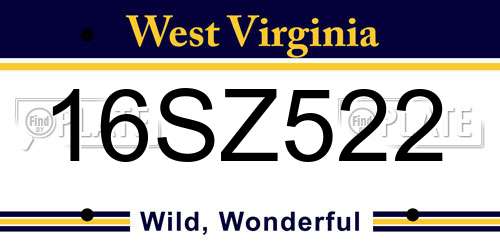 16SZ522 West Virginia License Plate