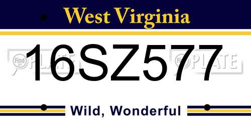 16SZ577 West Virginia License Plate