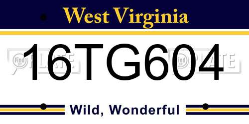 16TG604 West Virginia License Plate