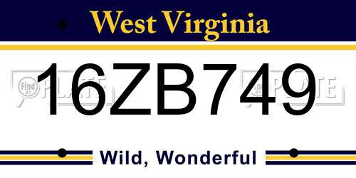 16ZB749 West Virginia License Plate