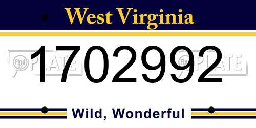 1702992 West Virginia License Plate