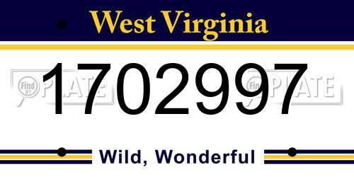 1702997 West Virginia License Plate