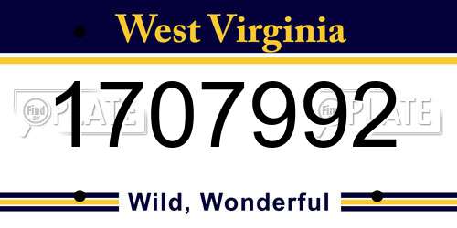 1707992 West Virginia License Plate