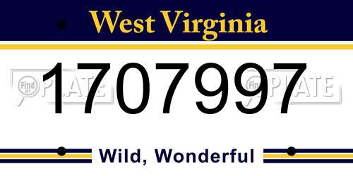 1707997 West Virginia License Plate