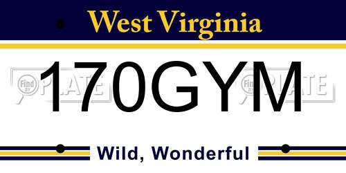 170GYM West Virginia License Plate