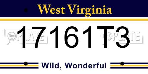 17161T3 West Virginia License Plate