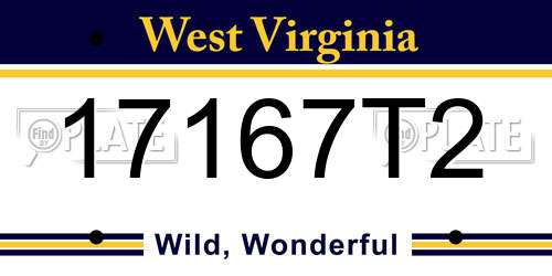17167T2 West Virginia License Plate