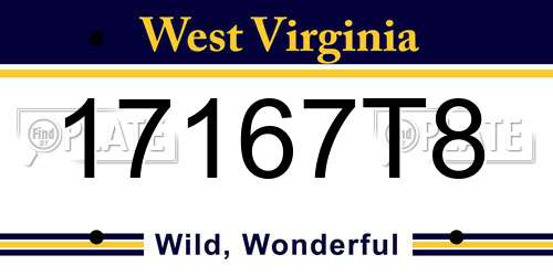 17167T8 West Virginia License Plate