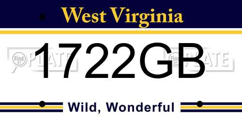 1722GB West Virginia License Plate