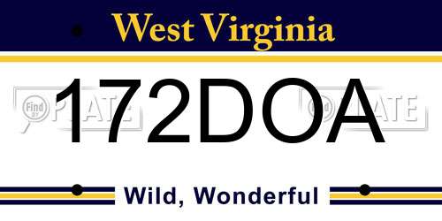 172DOA West Virginia License Plate