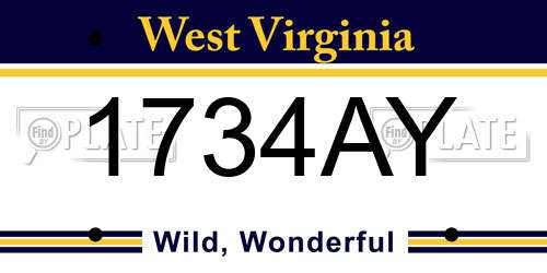 1734AY West Virginia License Plate