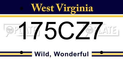 175CZ7 West Virginia License Plate