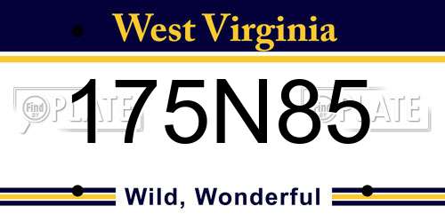 175N85 West Virginia License Plate